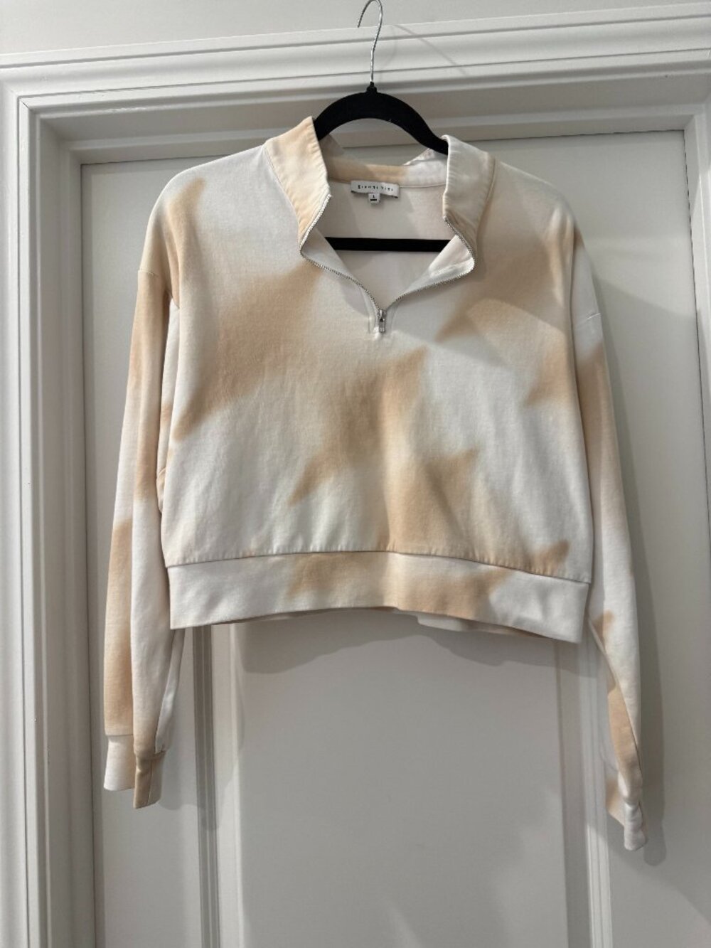 Gianni Bini Cropped Beige Tie Dye 1/4 Zip Pullover